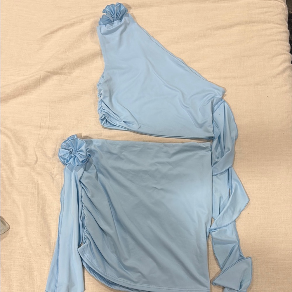 Elegant Sky Blue Skirt Set